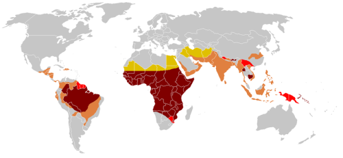 Historical distribution of malaria (no longer endemic in Europe) shown in green